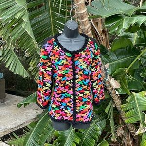 Michael, Simon, colorful 3 d mesh ruffled cardigan